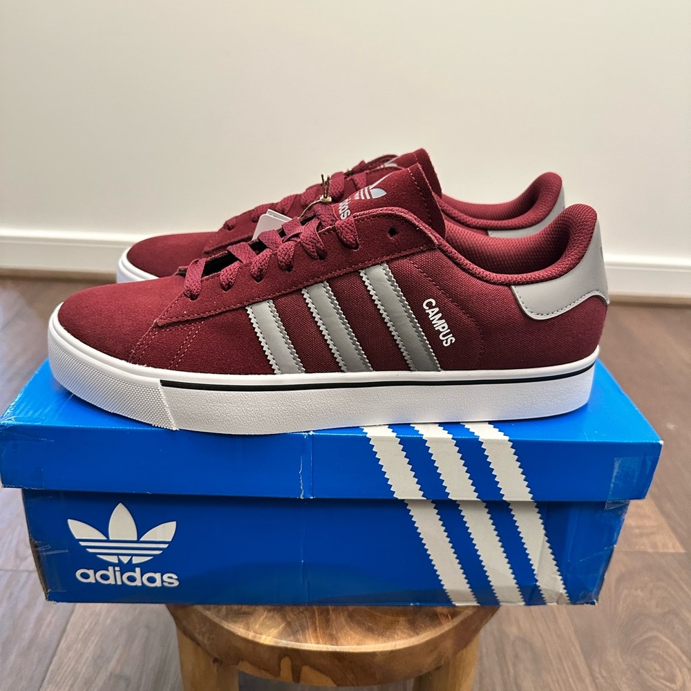 Adidas Campus VULC Campus Burgundy/Gray Sneakers Women’s Sz 11, Men’s Sz 10